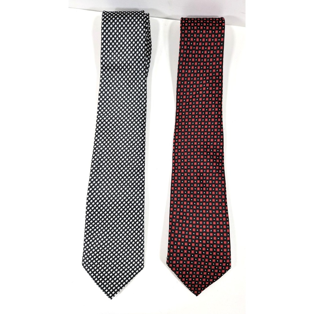 2 set TUSCANI UOMO Men's Polyester Ties Black Red Geometric Microprint Design